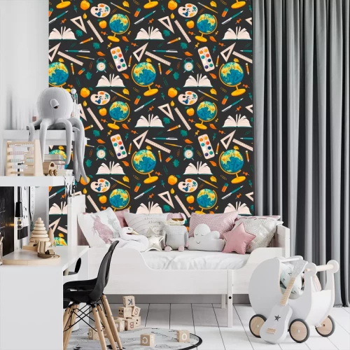 Tapete Schulsachen auf dunklem Hintergrund