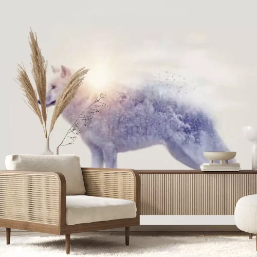 Fototapete Abstrakter weißer Wolf mit Bäumen