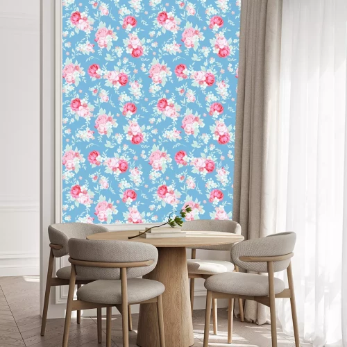 Tapete Shabby Chic-Blumen auf blauem Hintergrund