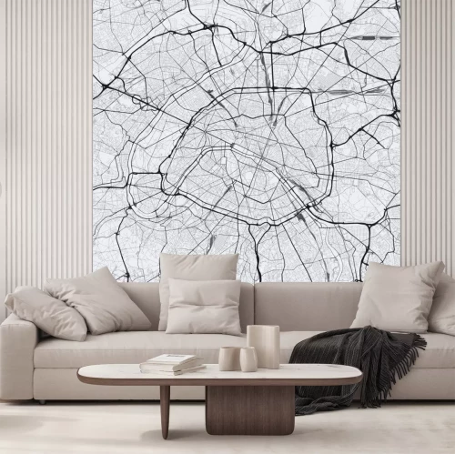 Sticker Light Paris city map. Road map of Paris (France). Black and white (light) illustration of parisian streets. Square format.