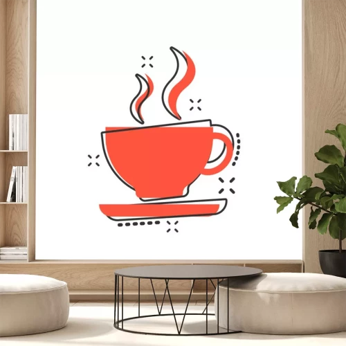 Sticker Tasse Kaffee orangefarben-schwarze Grafik
