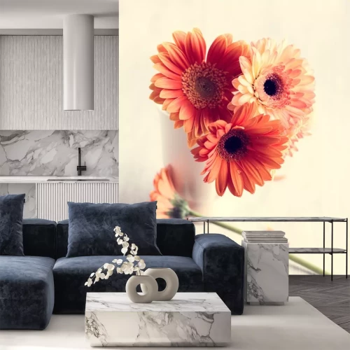 Sticker Lachsfarbene Blüten auf dem Holz