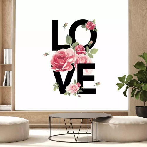 Sticker LOVE Aufschrift mit Rosen