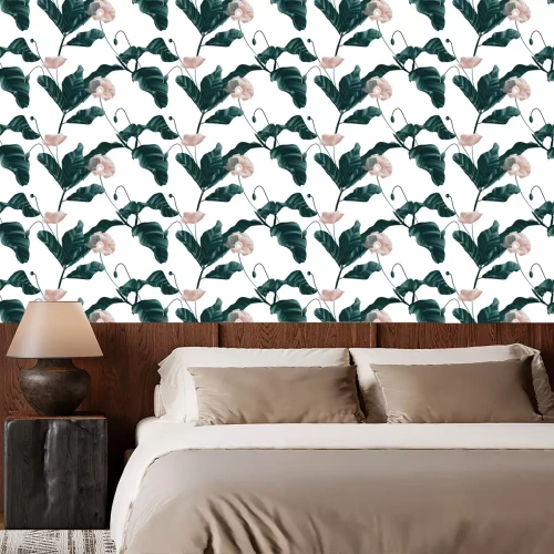 Tapete Komposition aus rosa Mohnblumen