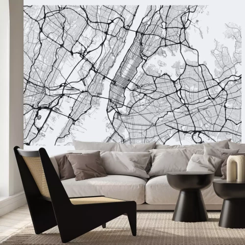 Sticker Light New York City map. Road map of New York (United States). Black and white (light) illustration of new york streets. Transport network of the Big Apple. Printable poster format (album).