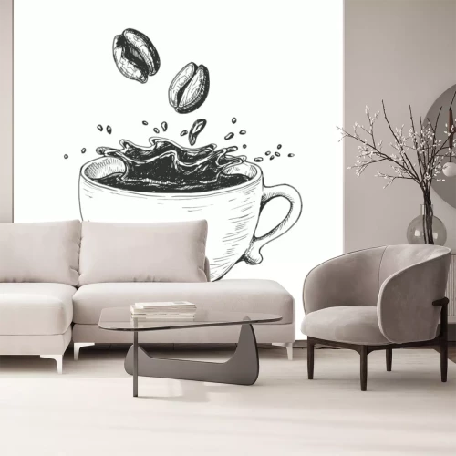 Sticker Kaffeebohnen fallen in eine Tasse Grafik