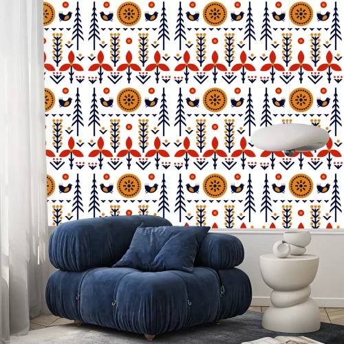 Tapete Volkskunstmuster im skandinavischen, nordischen Stil