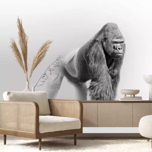 Sticker Schwarz-Weiß-Zeichnung mit einem männlichen Gorilla