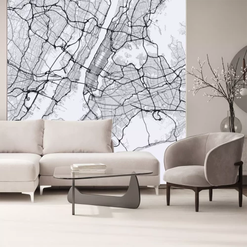 Sticker Light New York City map. Road map of New York (United States). Black and white (light) illustration of new york streets. Transport network of the Big Apple. Square format.