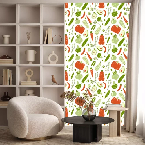Tapete Grafisches Gemüse in Grün und Orange