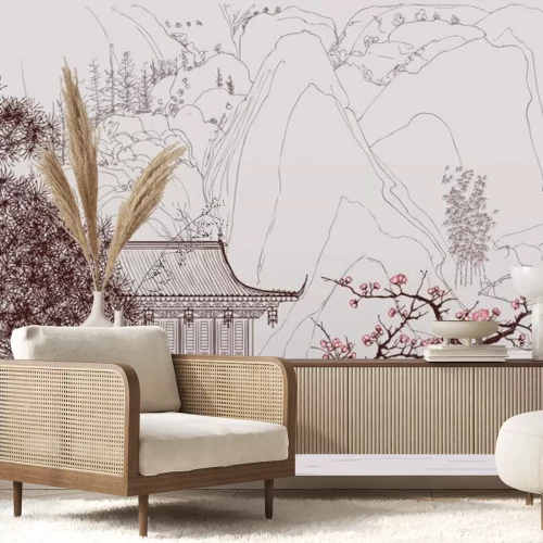 Fototapete Chinesische cartoonartige Landschaft