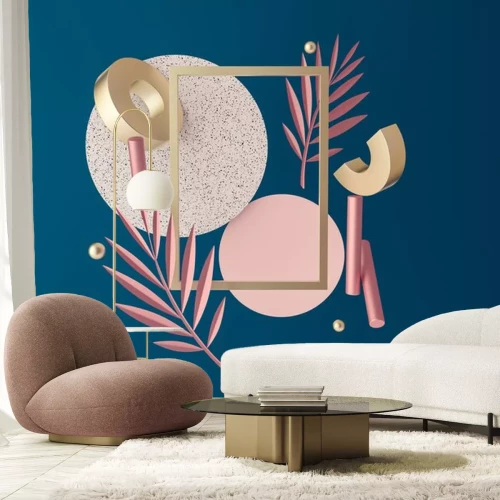 Sticker 3d räumliche Komposition mit rosa Zweigen