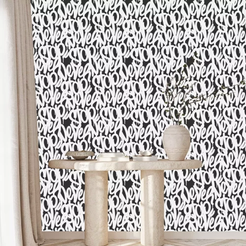 Tapete Modernes schwarz-weißes Graffitimuster