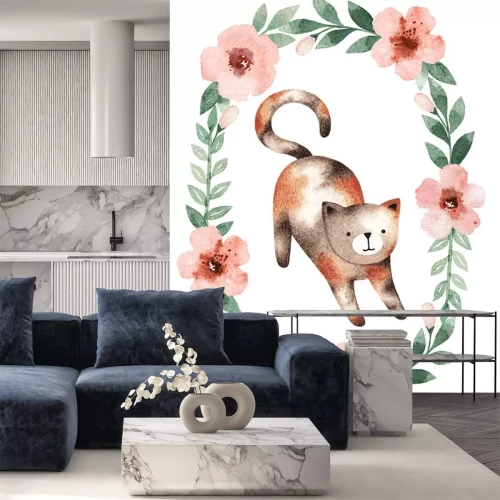 Sticker Kätzchen und ein Blumenkranz