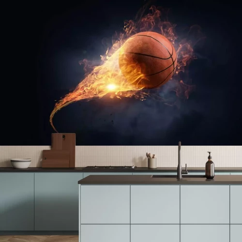 Fototapete Basketball 3D in Flammen