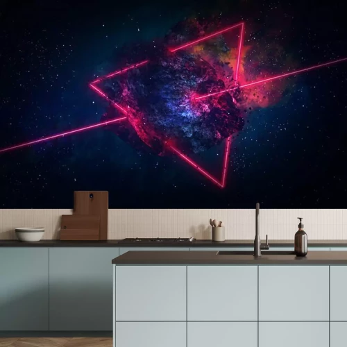 Fototapete Space abstract background, burning comet, flash, laser through the stone, bright colors