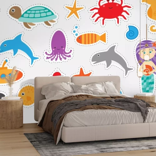 Sticker Fische und Muscheln in einem Linienrahmen