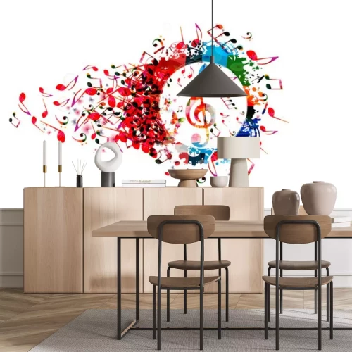 Sticker Bunte Noten um einen Violinschlüssel Grafik