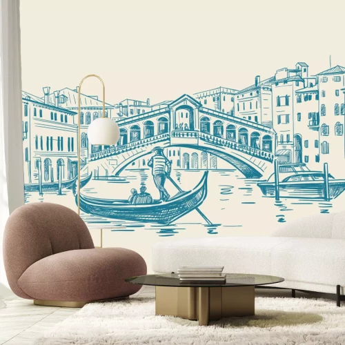 Fototapete Künstlerische Zeichnung venezianischer Architektur und Kanäle