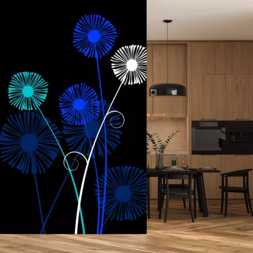 Sticker Abstrakte Blumen auf schwarzem Hintergrund