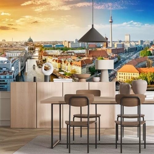 Fototapete Stadtpanorama bei Sonnenuntergang