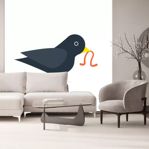 Sticker Vogel hält einen Wurm