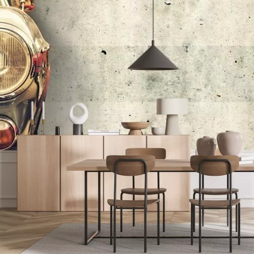 Sticker Teil eines alten Autos vor dem Hintergrund der Wand