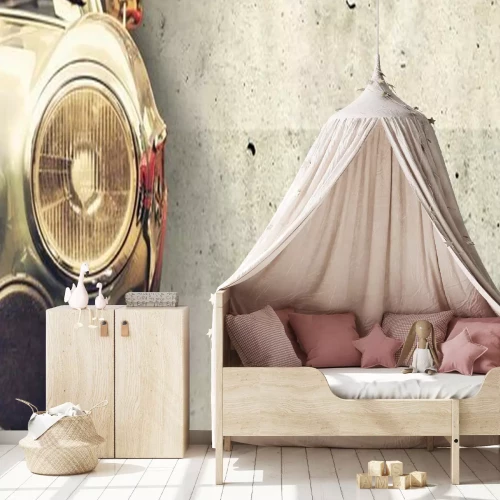 Sticker Teil eines alten Autos vor dem Hintergrund der Wand