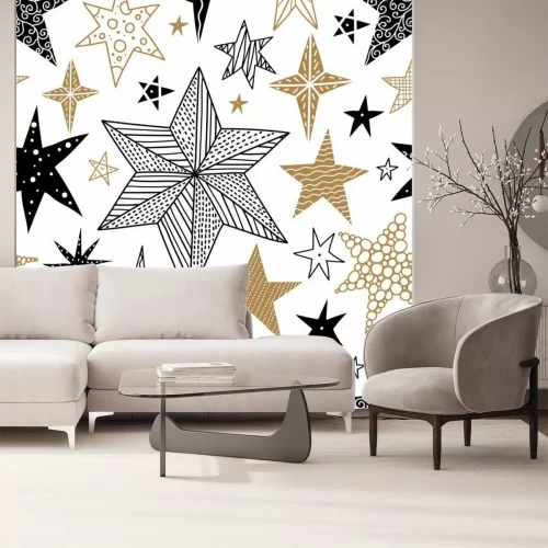 Sticker Gold and black stars. Seamless vector pattern. Seamless pattern can be used for wallpaper, pattern fills, web page background, surface textures.