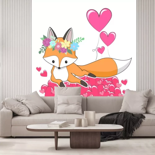 Sticker Rotfuchs faulenzt auf Herzen