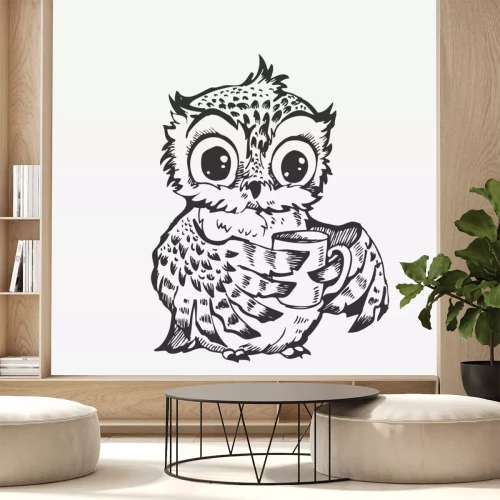 Sticker Cute owl cartoon character line sketch