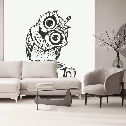 Sticker Cute owl cartoon character line sketch