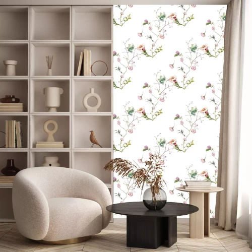 Tapete Aquarellmalerei von Blatt und Blumen, nahtloses Muster auf weißem Hintergrund