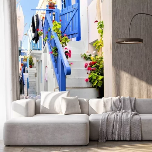Fototapete Blau-weiße Häuser in Griechenland