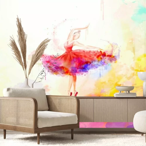 Fototapete Aquarell Ballerina auf einem bunten Hintergrund