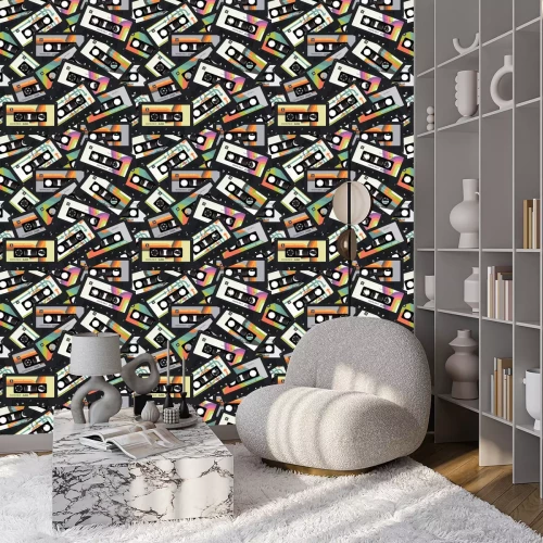 Tapete Nahtloser Hintergrundvektor des Retro-Weinlese-Kassettenbandes