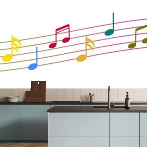 Sticker Bunte Noten auf einem Regenbogennotensystem