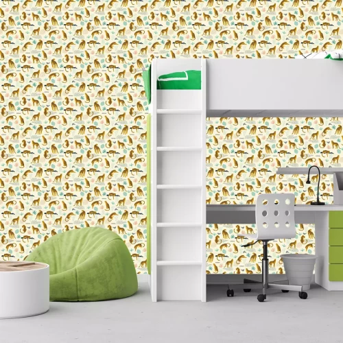 Tapete Vestor seamless pattern with leopards and tropical leaves.