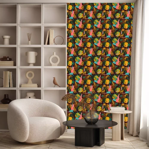 Tapete Vestor seamless pattern with leopards and tropical leaves.