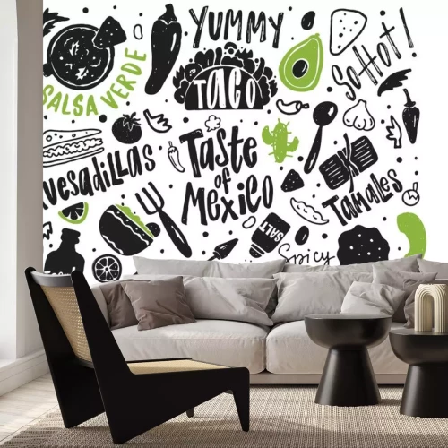 Sticker Leckeres mexikanisches Essen Zeichnungen und Aufschriften