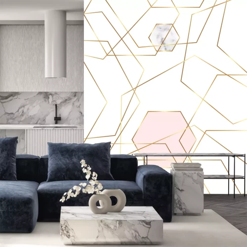 Fototapete Zarter Marmor und Goldstreifen