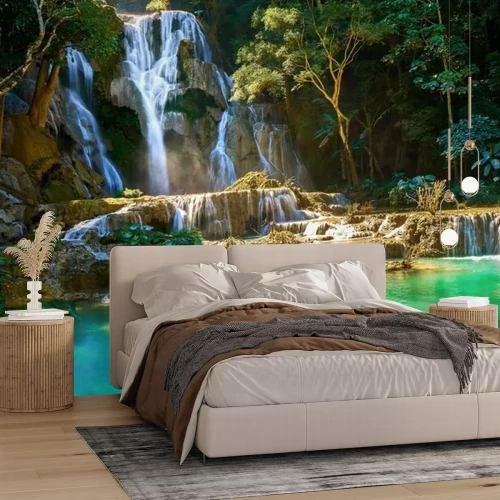 Fototapete Beautiful Kuang Si Waterfall in Laos