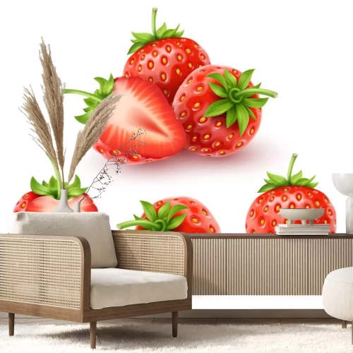 Sticker 3D Essen Erdbeeren ganz und geschnitten