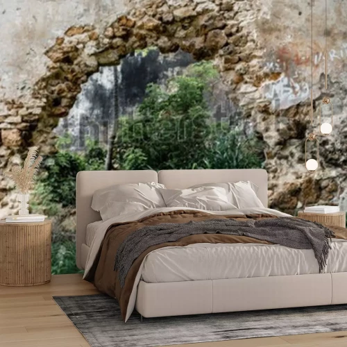 Fototapete Dschungel hinter einem Loch in der Wand