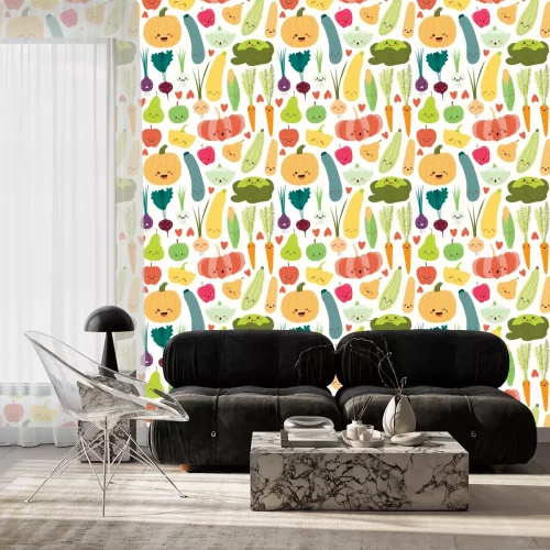 Tapete Buntes Gemüse mit Smileys