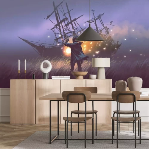 Fototapete Fantasy Schiff auf dem Feld