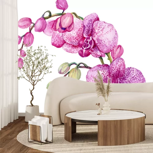 Sticker Aquarell rosa Orchideenblüten auf weißem Hintergrund
