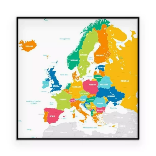 Poster Bunte politische Karte von Europa in englischer Sprache
