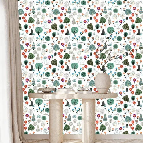 Tapete Nahtloses Muster mit Waldelementen und handgezeichneten Formen. Kindliche Textur