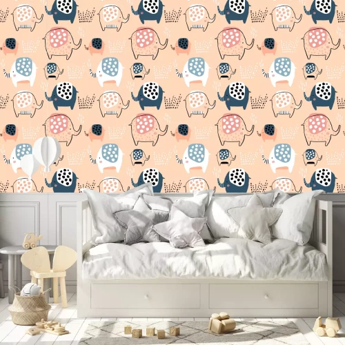 Tapete Pastellelefanten mit Tupfen im skandinavischen Stil